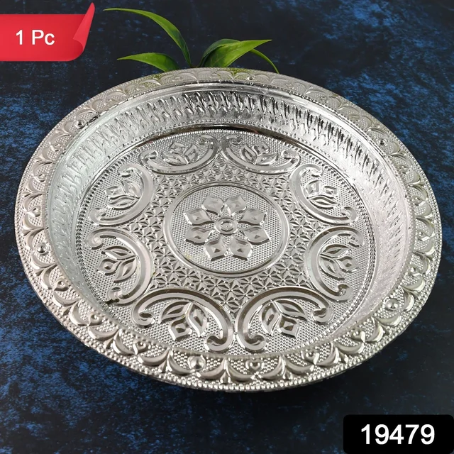 Silver Finish Plastic Pooja Thali – Lightweight & Durable