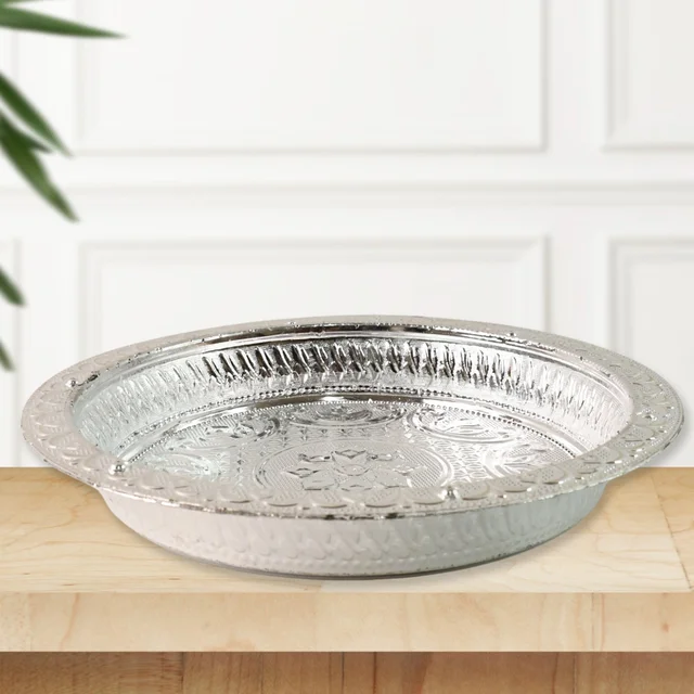 Silver Finish Plastic Pooja Thali – Lightweight & Durable