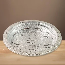 Silver Finish Plastic Pooja Thali – Lightweight & Durable