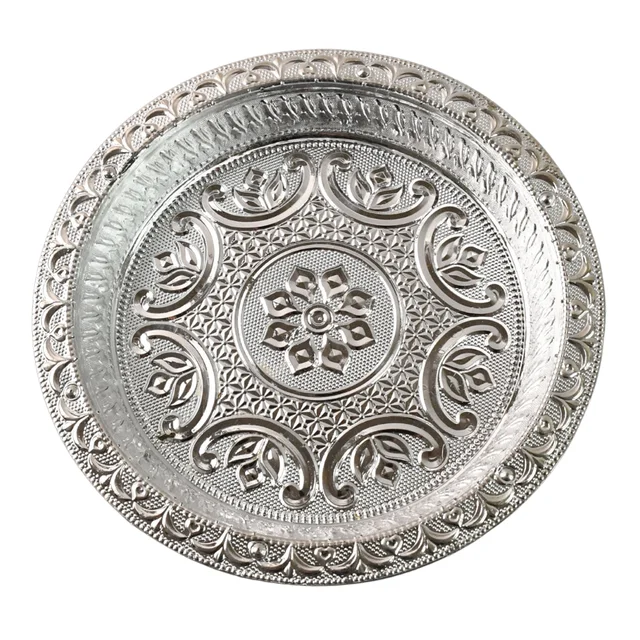 Silver Finish Plastic Pooja Thali – Lightweight & Durable