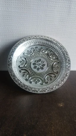 Silver Finish Plastic Pooja Thali – Lightweight & Durable