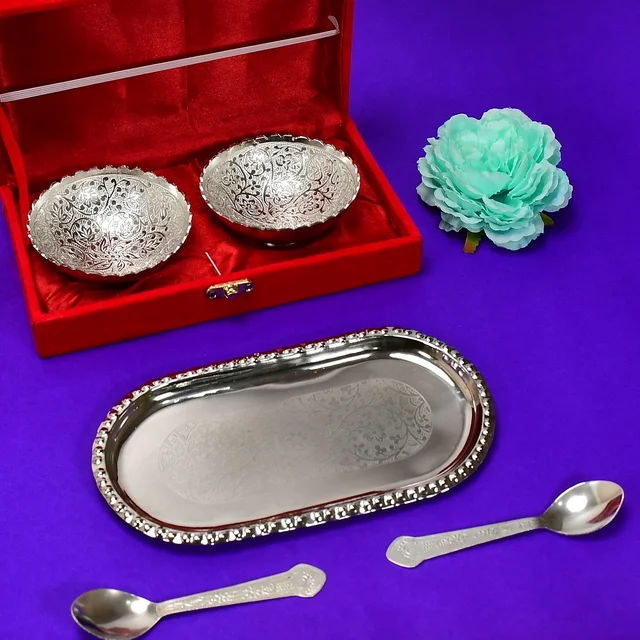Silver Plated Bowl Set – Brass Serving Tray | Lunchie Bunchie