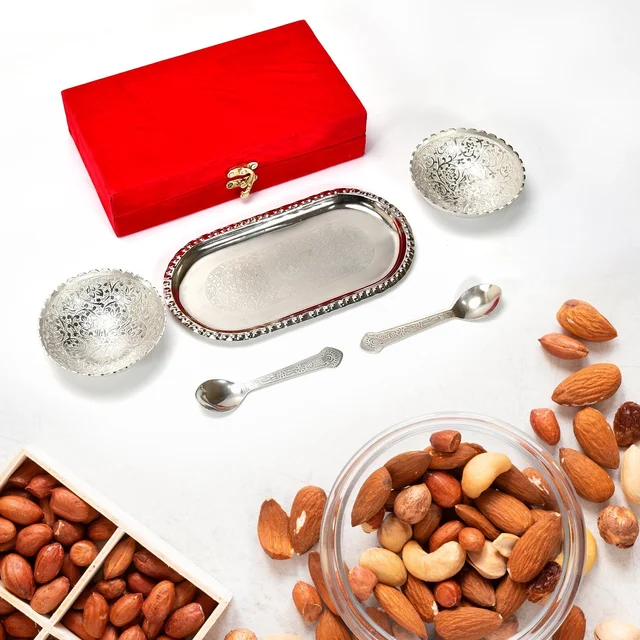 Silver Plated Bowl Set – Brass Serving Tray | Lunchie Bunchie