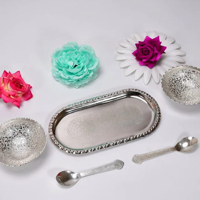 Silver Plated Bowl Set – Brass Serving Tray | Lunchie Bunchie