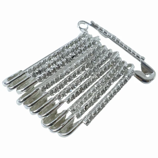 Silver Safety Pin Brooch Set – Elegant Crystal Accent 12 Pc