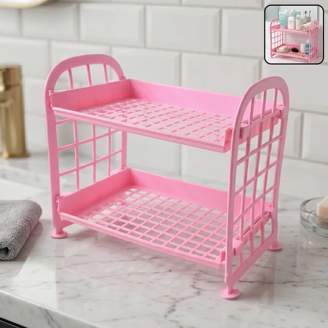 Small Plastic Storage Rack – Space-Saving 2-Tier Organizer