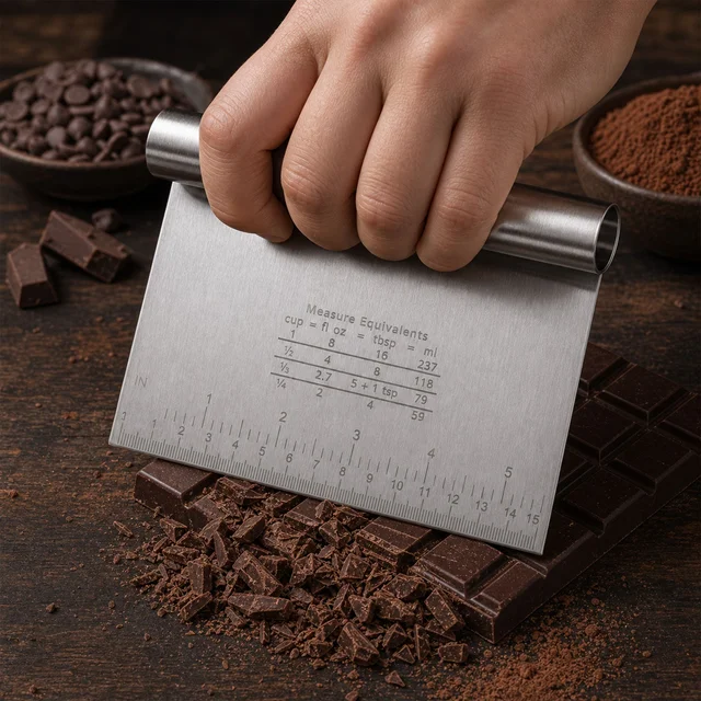 Small Stainless Steel Dough Scraper Cutter 15 x 12 Cm with Scale (1 Pc)
