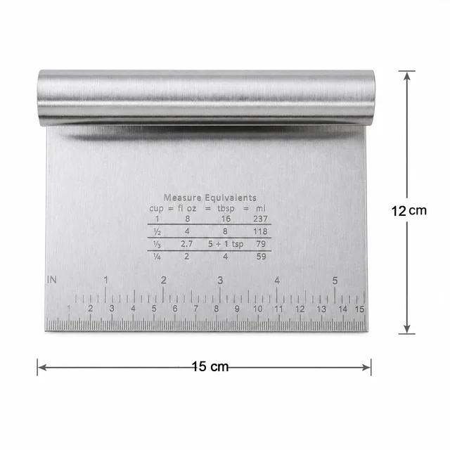 Small Stainless Steel Dough Scraper Cutter 15 x 12 Cm with Scale (1 Pc)