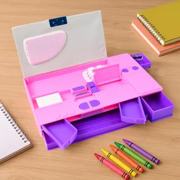 Space Theme Pencil Box with Built-in Calculator – Dual Compartment Organizer