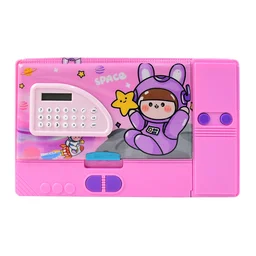 Space Theme Pencil Box with Built-in Calculator – Dual Compartment Organizer