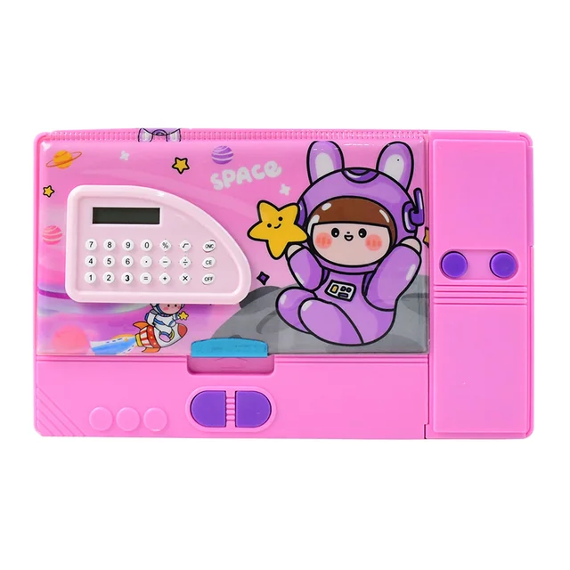 Space Theme Pencil Box with Built-in Calculator – Dual Compartment Organizer