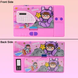 Space Theme Pencil Box with Built-in Calculator – Dual Compartment Organizer