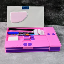Space Theme Pencil Box with Built-in Calculator – Dual Compartment Organizer