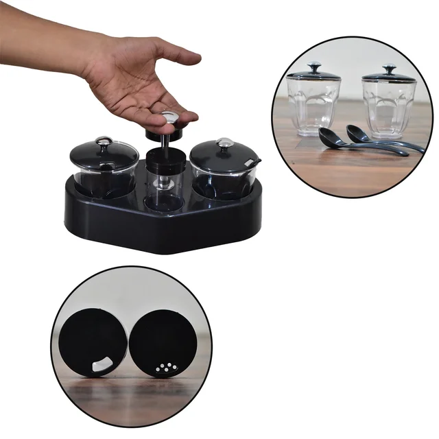 Spice Condiment Set with Transparent Jars & Removable Cups | Ganesh
