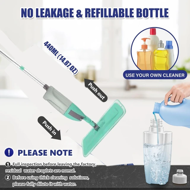 Spray Mop – 360° Rotating Head, Washable Pad | Velvet Wipe