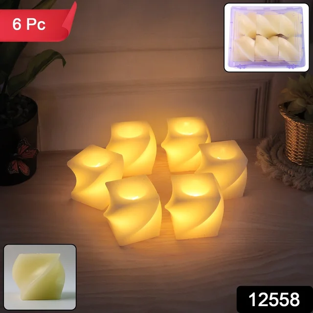 Square LED Flameless Candles – Set of 6 for Home Decor & Pooja