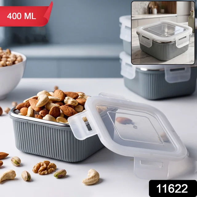 Square Stainless Steel Food Storage Container – 400ml Airtight