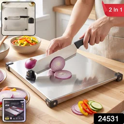 Stainless Steel 2 in 1 Cut and Chop Board with Knife and Sharpener...
