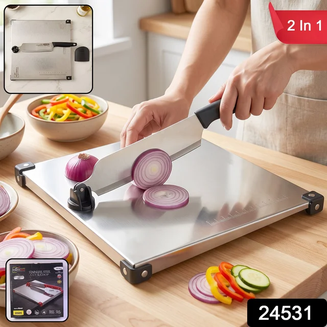 Stainless Steel 2 in 1 Cut and Chop Board with Knife and Sharpener...
