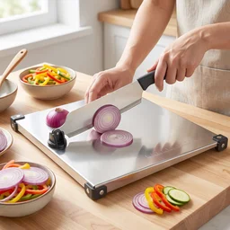 Stainless Steel 2 in 1 Cut and Chop Board with Knife and Sharpener...