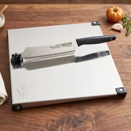 Stainless Steel 2 in 1 Cut and Chop Board with Knife and Sharpener...