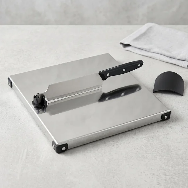 Stainless Steel 2 In 1 Cutting and Chopping Board with Built In Kni...