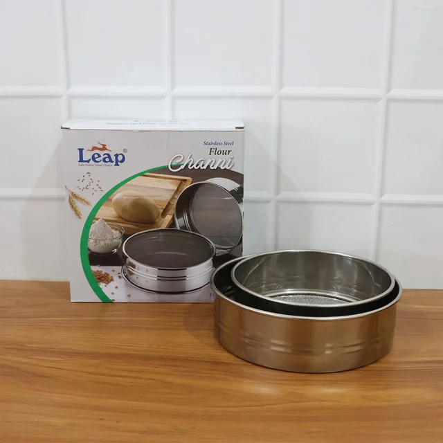 Stainless Steel Atta Chalni Sieve Set – Fine Mesh 2 Pc