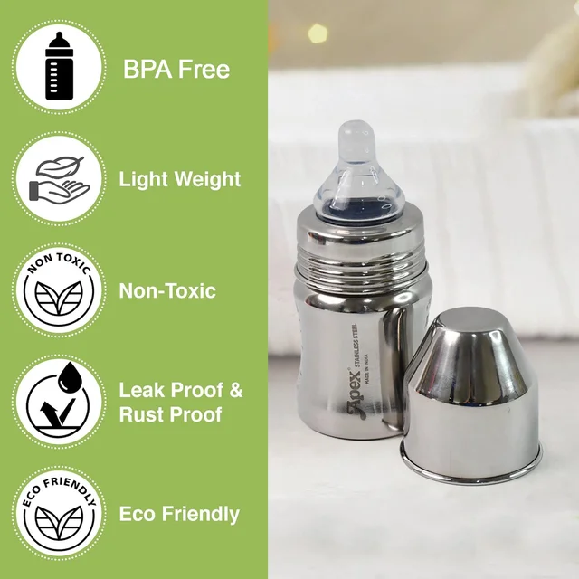 Stainless Steel Baby Feeding Bottle – Safe & Leak-Proof 125 ML