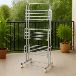 Stainless Steel Clothes Drying Stand – Foldable 3-Layer Rack with Wheels