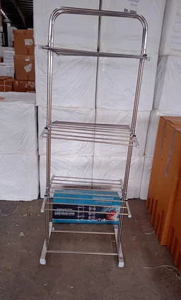 Stainless Steel Clothes Drying Stand – Foldable 3-Layer Rack with Wheels