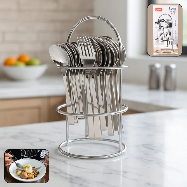 Stainless Steel Cutlery Set – 16-Piece with Elegant Stand
