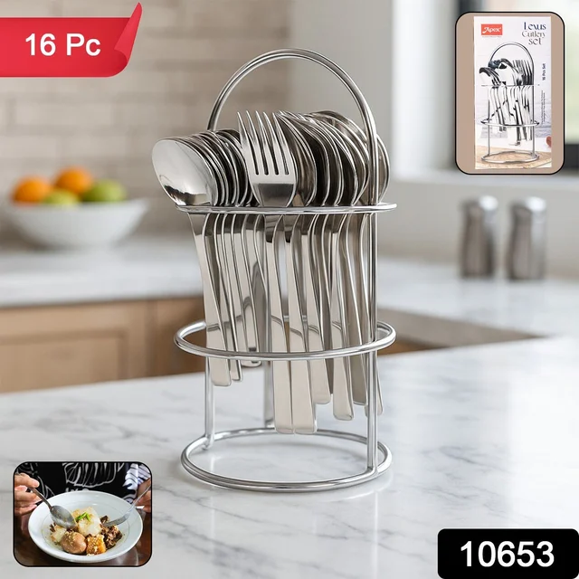 Stainless Steel Cutlery Set – 16-Piece with Elegant Stand