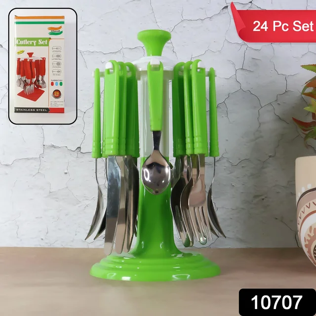 Stainless Steel Cutlery Set – 24 Pieces with Rotating Stand