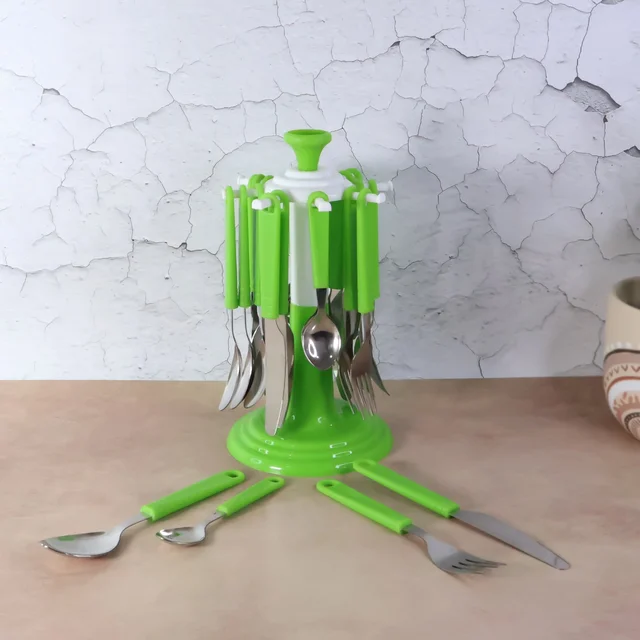 Stainless Steel Cutlery Set – 24 Pieces with Rotating Stand