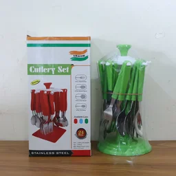 Stainless Steel Cutlery Set – 24 Pieces with Rotating Stand