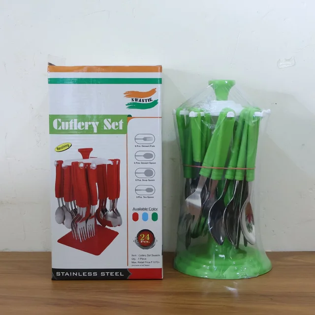 Stainless Steel Cutlery Set – 24 Pieces with Rotating Stand