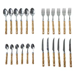Stainless Steel Cutlery Set – Elegant Wooden Handle, 24 Pieces