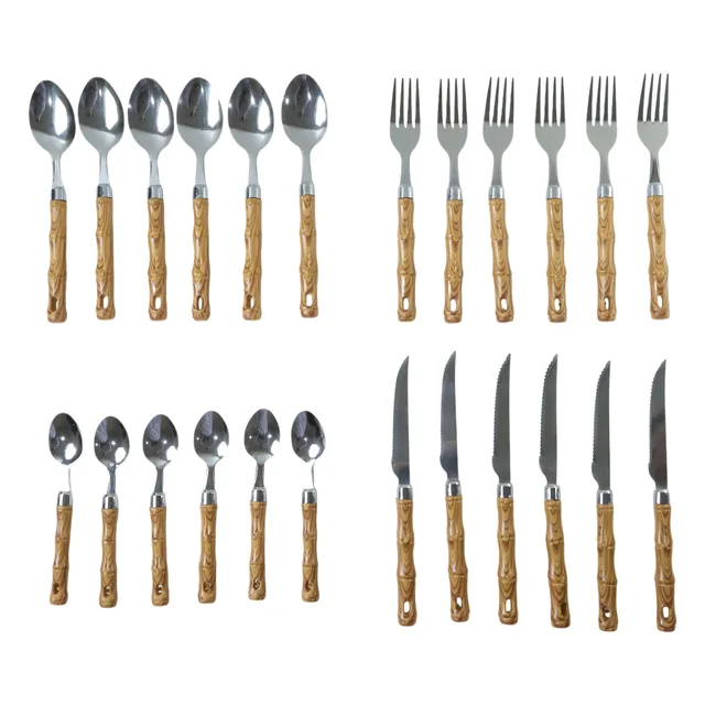 Stainless Steel Cutlery Set – Elegant Wooden Handle, 24 Pieces