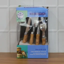 Stainless Steel Cutlery Set – Elegant Wooden Handle, 24 Pieces