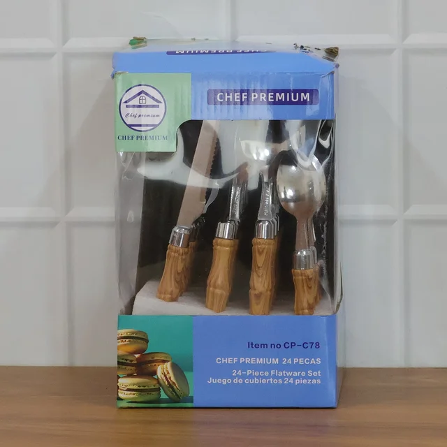 Stainless Steel Cutlery Set – Elegant Wooden Handle, 24 Pieces
