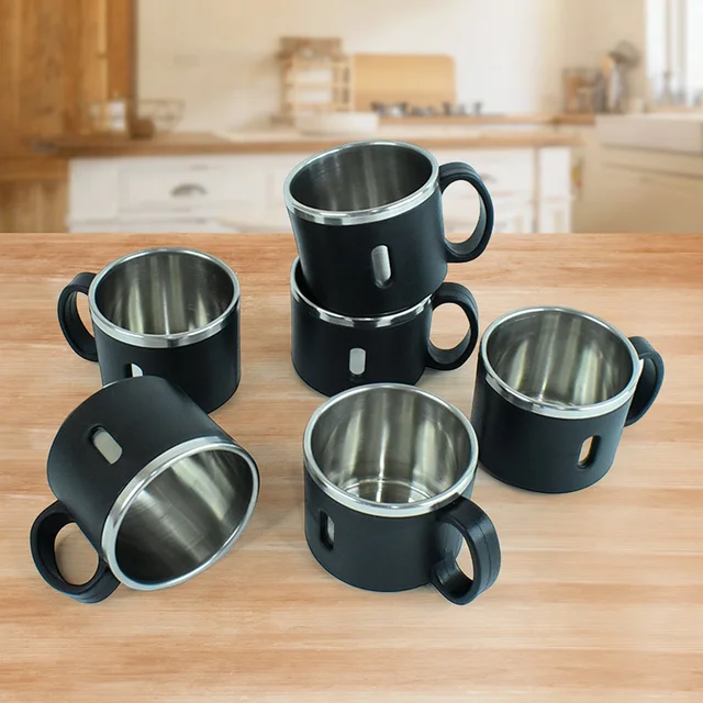 Stainless Steel Desk Mug Set – Durable 150ml Tea & Coffee Cups