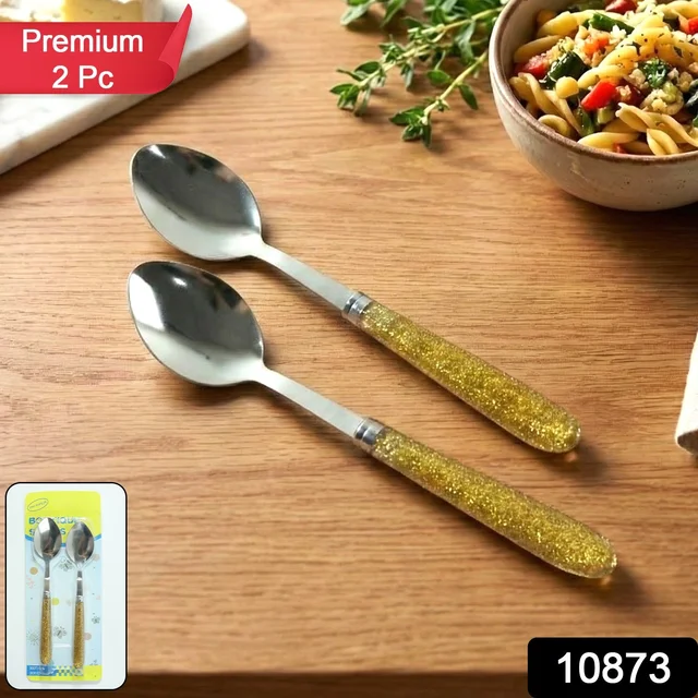 Stainless Steel Dining Spoon Set – Elegant Glitter Handles, Pack of 2