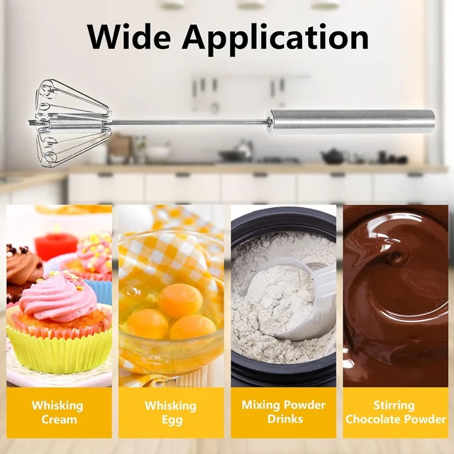 Stainless Steel Egg Whisk Hand Push Rotary Blender 27 cm