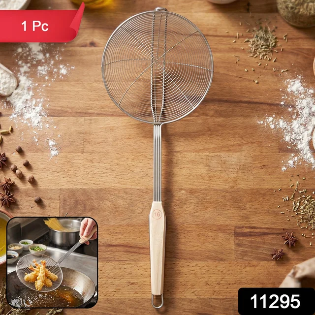Stainless Steel Frying Skimmer – Long Handle for Safe Cooking