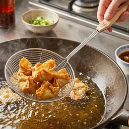 Stainless Steel Frying Skimmer – Long Handle for Safe Cooking