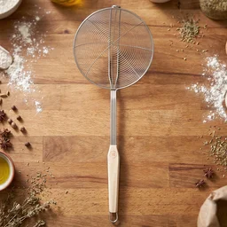 Stainless Steel Frying Skimmer – Long Handle for Safe Cooking