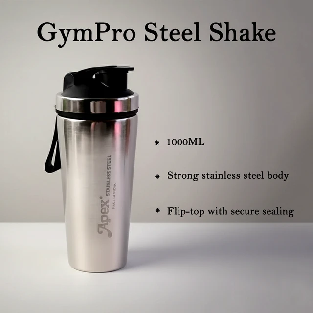 Stainless Steel Gym Shaker Bottle – 1000ml Leak-Resistant Flip Lid