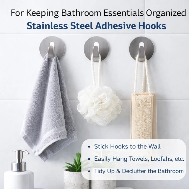 Stainless Steel Hooks – Waterproof Self-Adhesive | GlimmerHome
