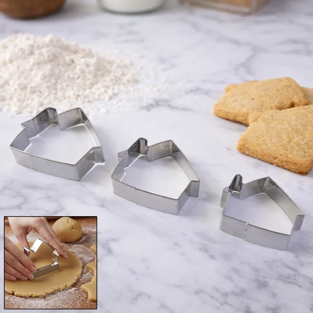 Stainless Steel House Shape Cookie Cutter Set – 3 Durable Baking Molds