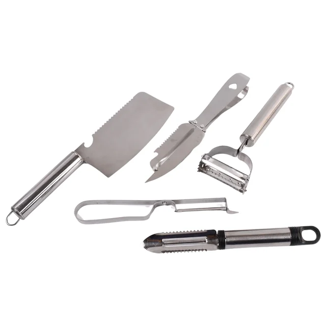 Stainless Steel Kitchen Gadget Set – 5-Pc Peeler, Grater & Slicer